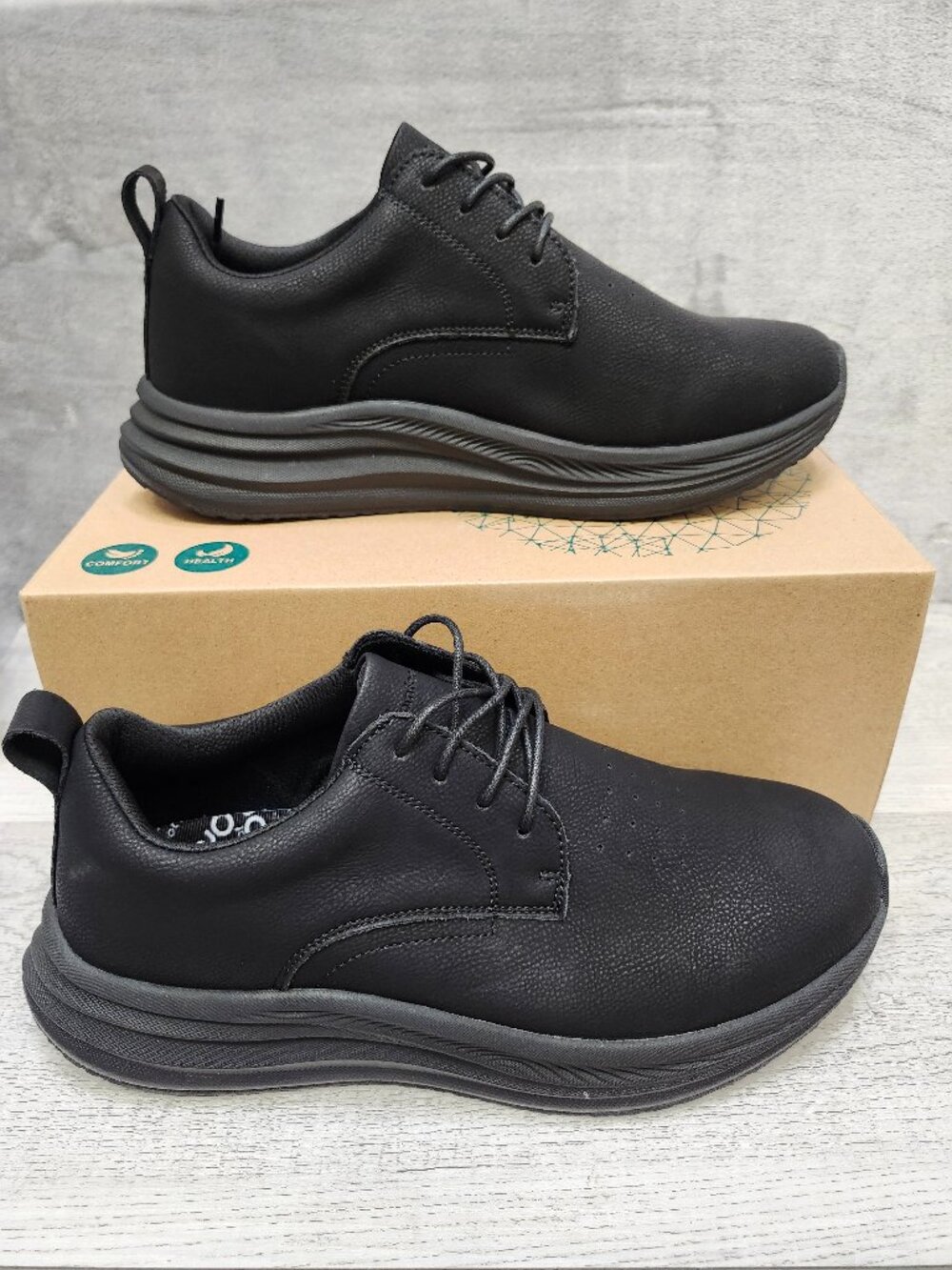 OrthoComfoot Men EU 44 (US 11) Black Leather Dress Shoes NIB